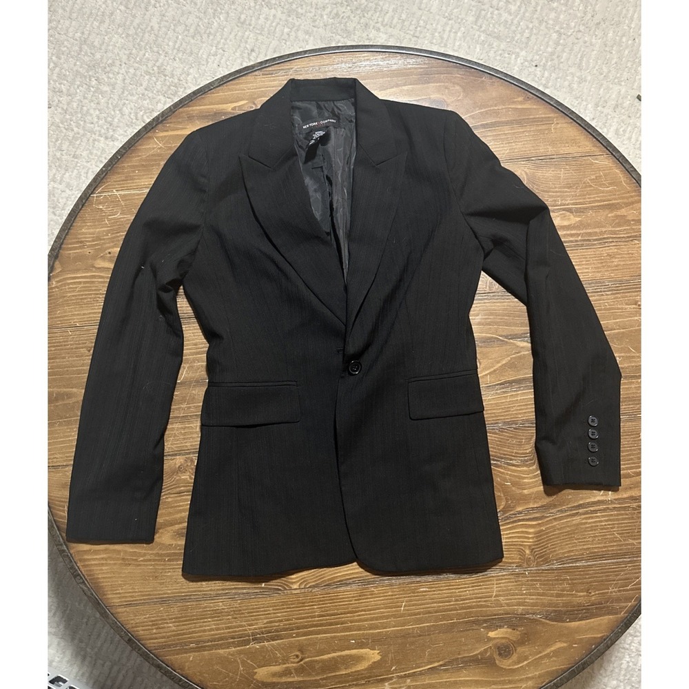 New York & Company Stretch Pinstripe Blazer Black Tailored Lined‎ Women's Size 4